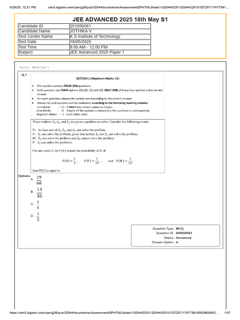JEE 1 | PDF | Multiple Choice | Data Collection