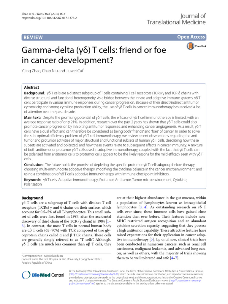 Gamma Delta T Cell in Cancer 2018 | PDF | T Cell | Dendritic Cell