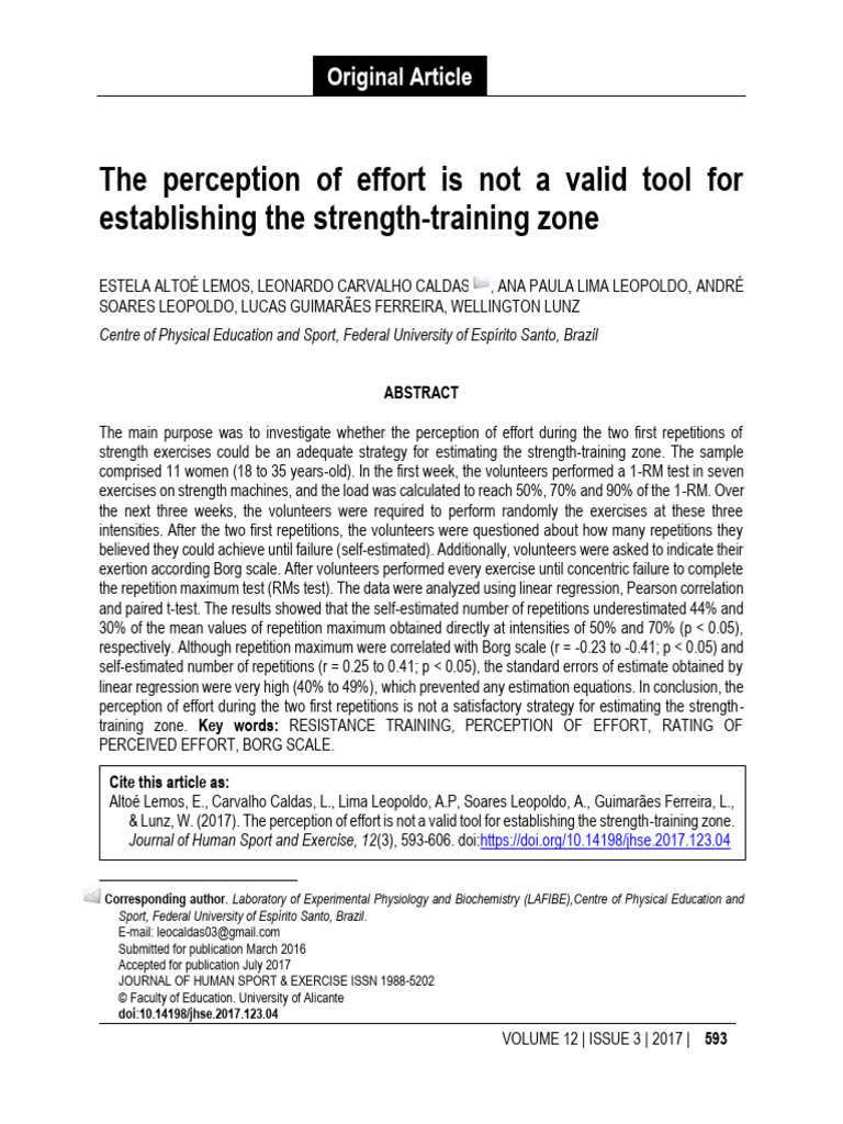 Effort Perception in Strength Training Zone | PDF | Strength Training ...