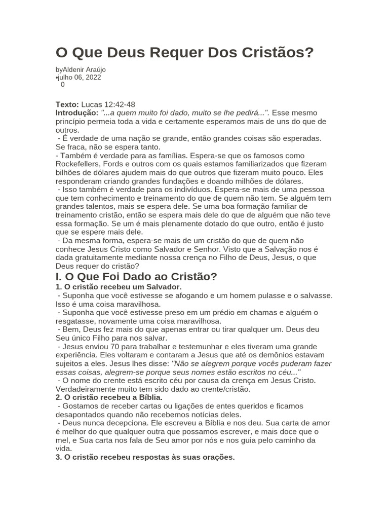 O Que Deus Requer Dos Cristãos | PDF | Deus | Oração