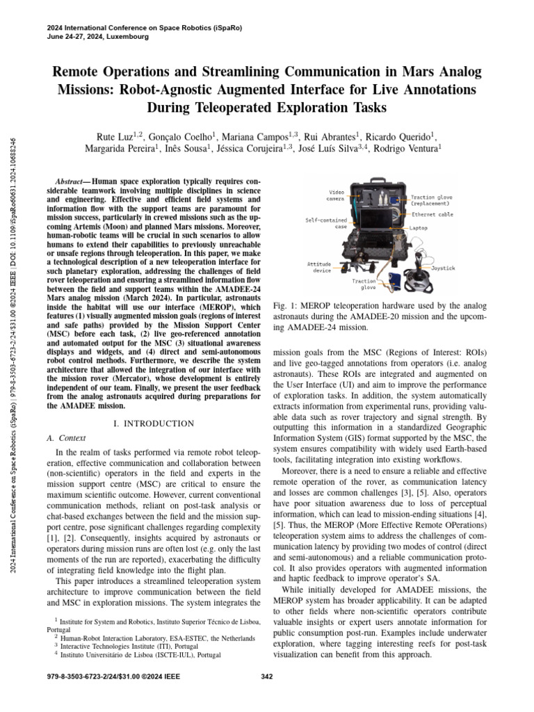MEROP: Teleoperation for Mars Missions | PDF | Augmented Reality | User ...