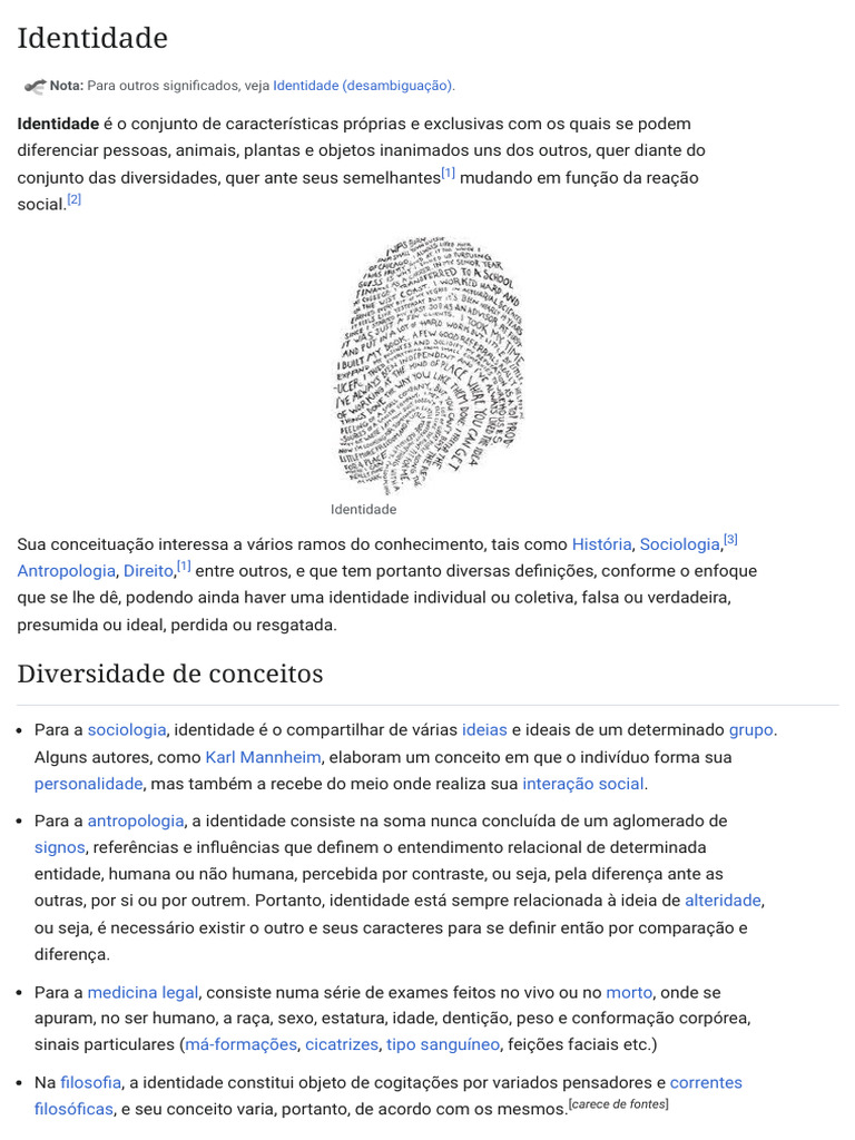 Conceito de Identidade e Suas Dimensões | PDF | Identidade (Ciências ...