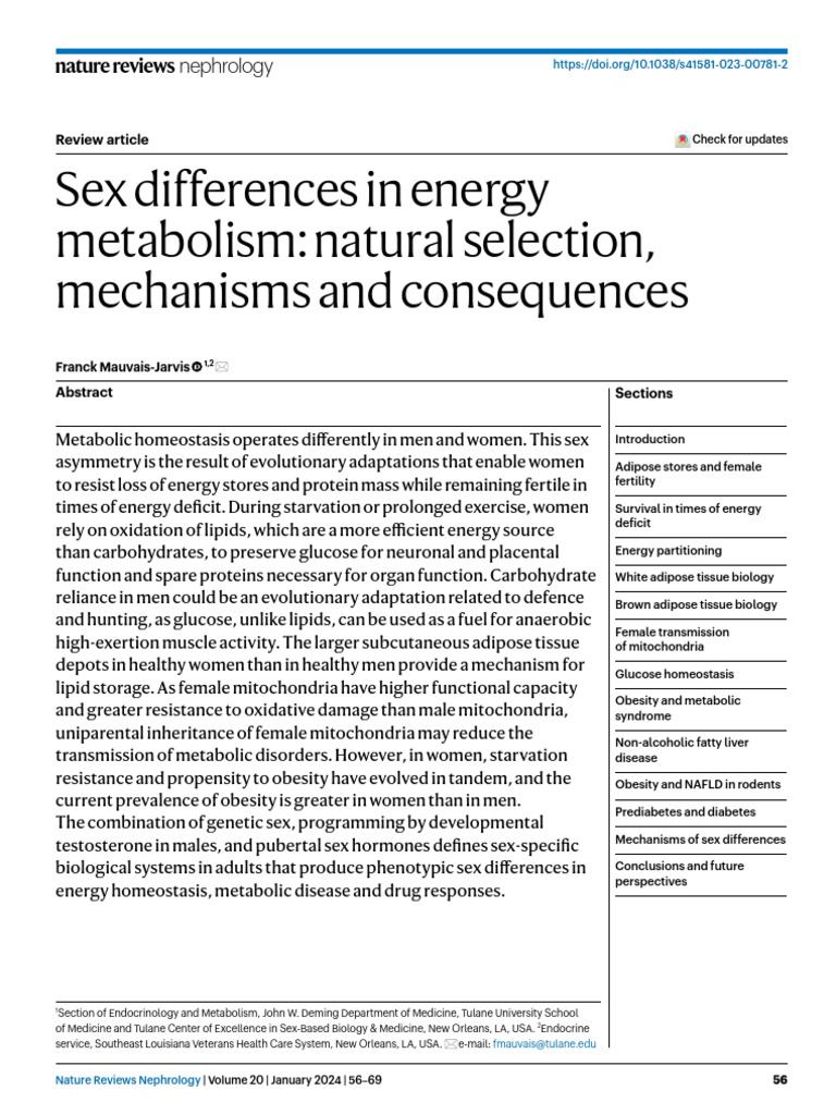 Sex Differences in Energy Metabolism | PDF | Adipose Tissue | Mitochondrion