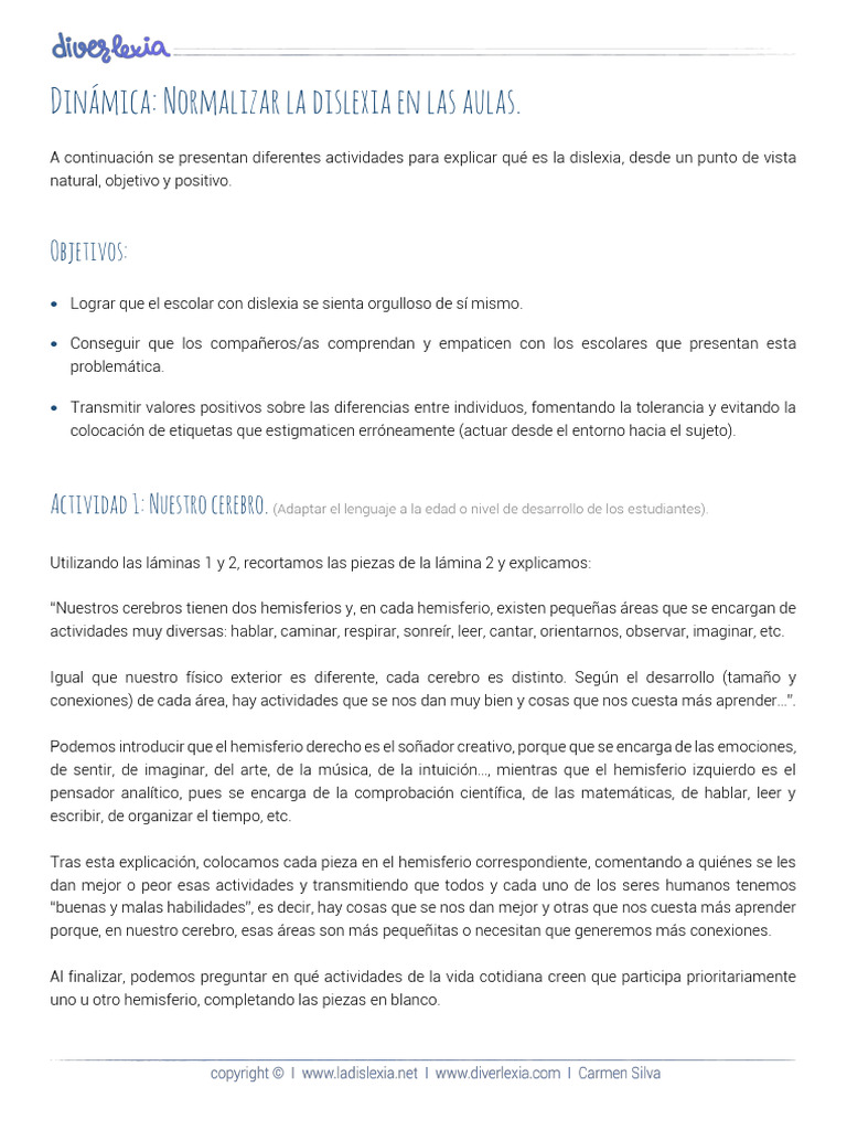 Actividades para Normalizar la Dislexia | PDF | Hemisferio cerebral ...