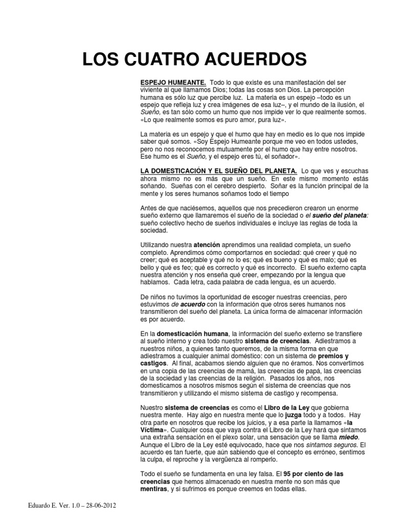 Los Cuatro Acuerdos Con Notas De Los Doce Pasos Aa Pdf Pecado Amor
