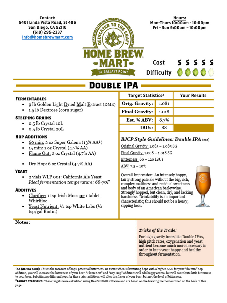 Double IPA Brewing Recipe Guide | PDF | Brewing | Hops