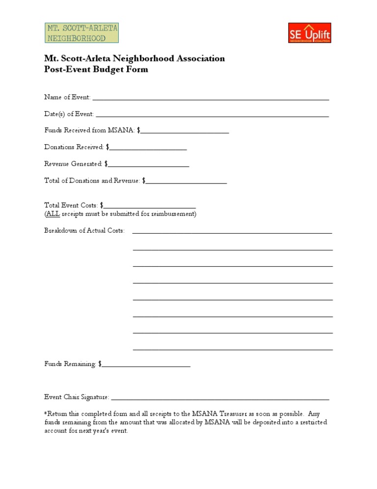 Mt. Scott-Arleta Event Budget Form | PDF