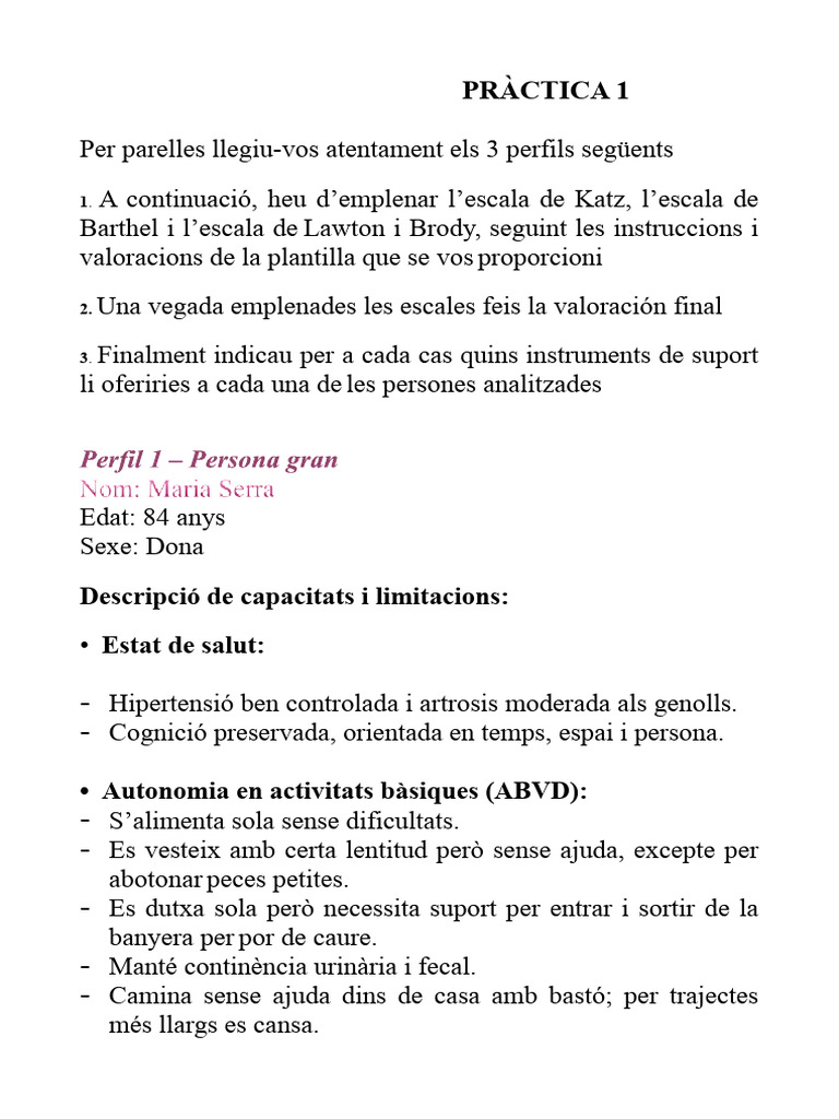 L'escala de Katz, L'escala de Barthel I L'escala de Lawton I Brody | PDF