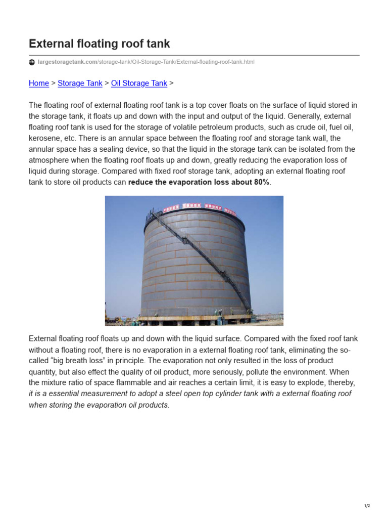 External Floating Roof Tank Overview | PDF | Oil | Liquids