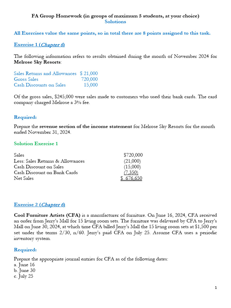 Income Statement and Journal Entries Exercises | PDF | Cost Of Goods ...