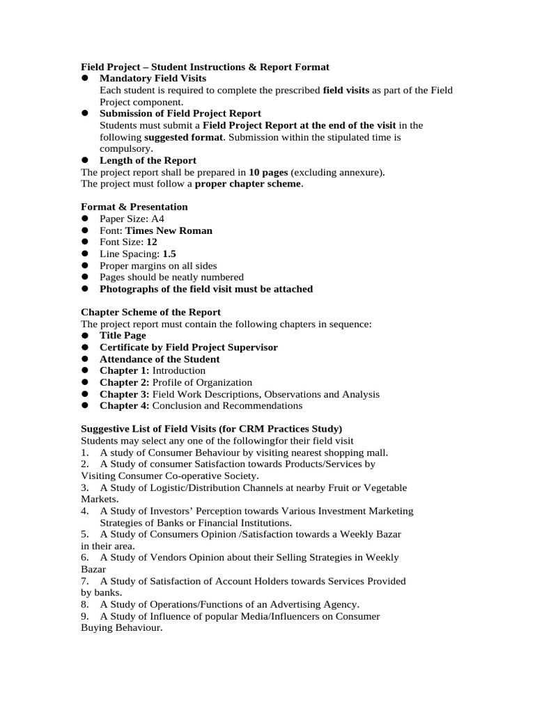 Field Project Report Guidelines for Students | PDF | Customer ...
