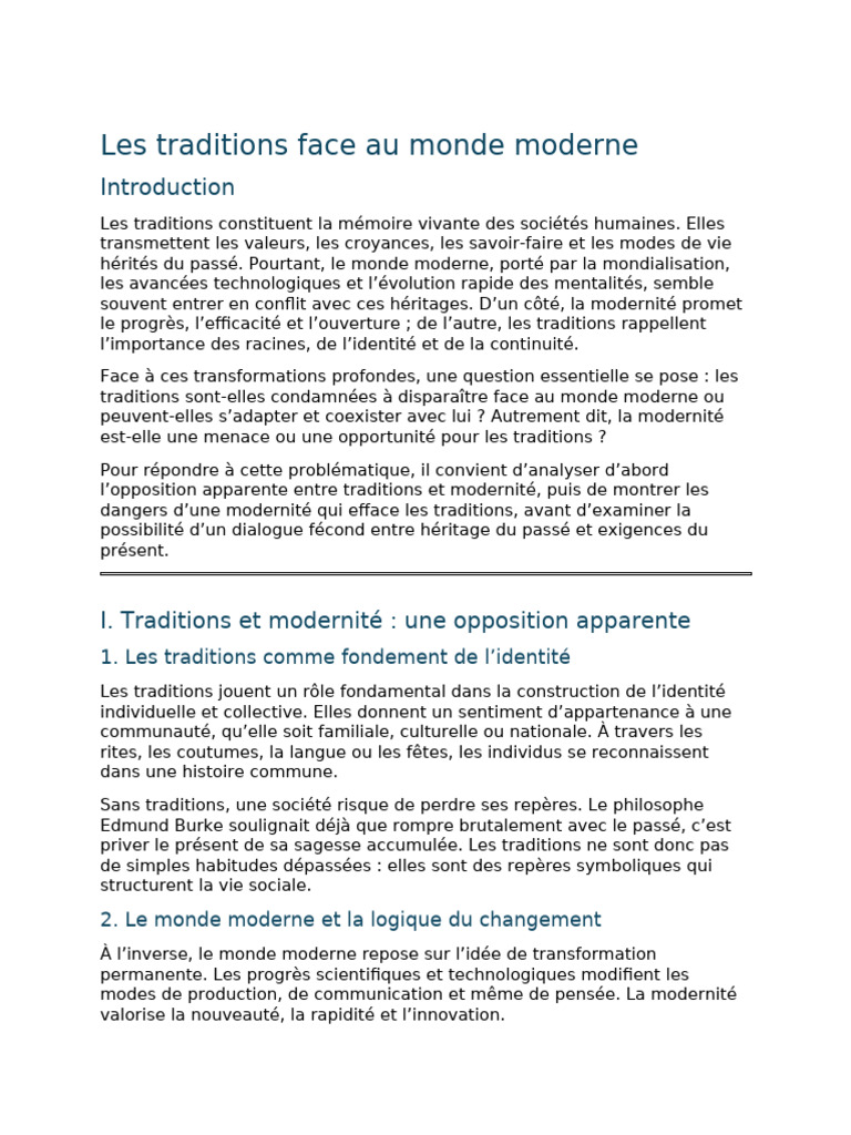 Traditions et modernité : cohabitation possible | PDF | Modernité ...
