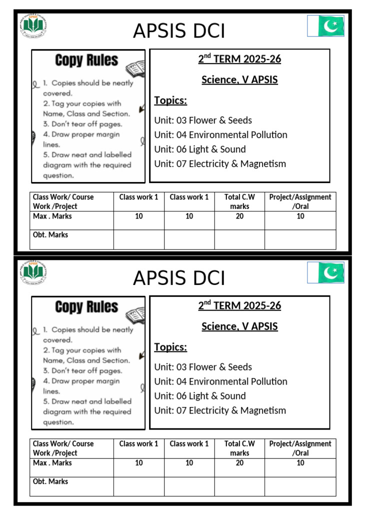APSIS DCI Science Class Work Overview | PDF