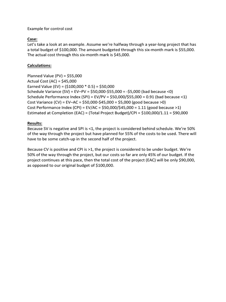 Control Cost Example and Analysis | PDF