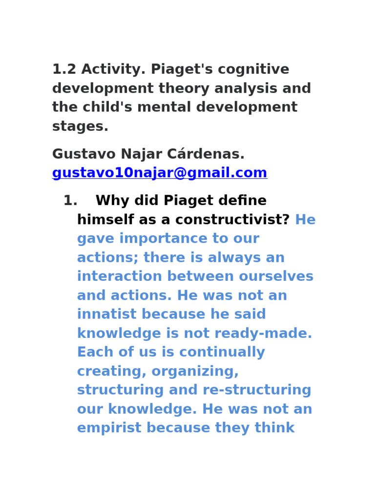 Piaget's Stages of Child Development | PDF