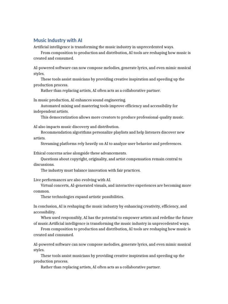 AI's Impact on the Music Industry | PDF | Artificial Intelligence ...