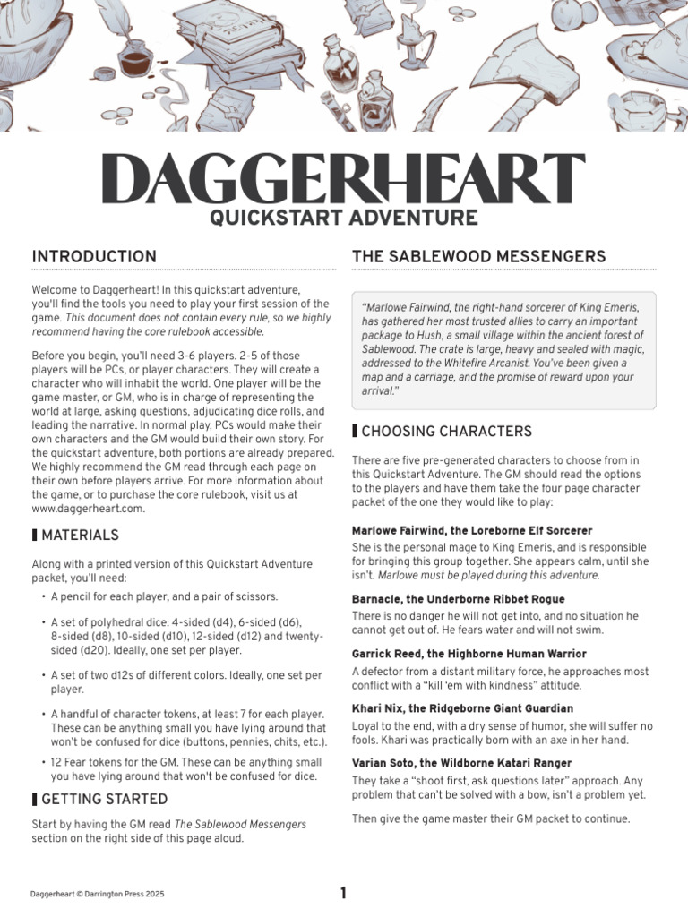 Daggerheart Quickstart Adventure Guide | PDF | Dice | Tabletop Games
