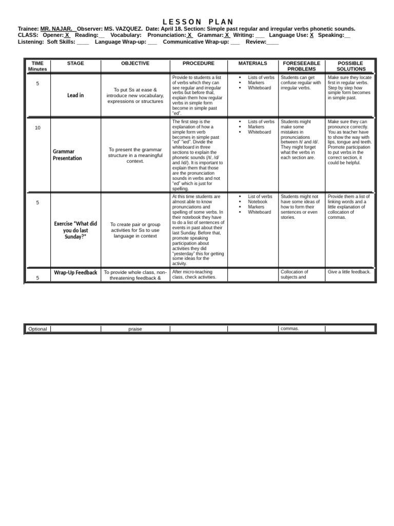 Simple Past Verbs Lesson Plan | PDF | Language Mechanics | Human ...