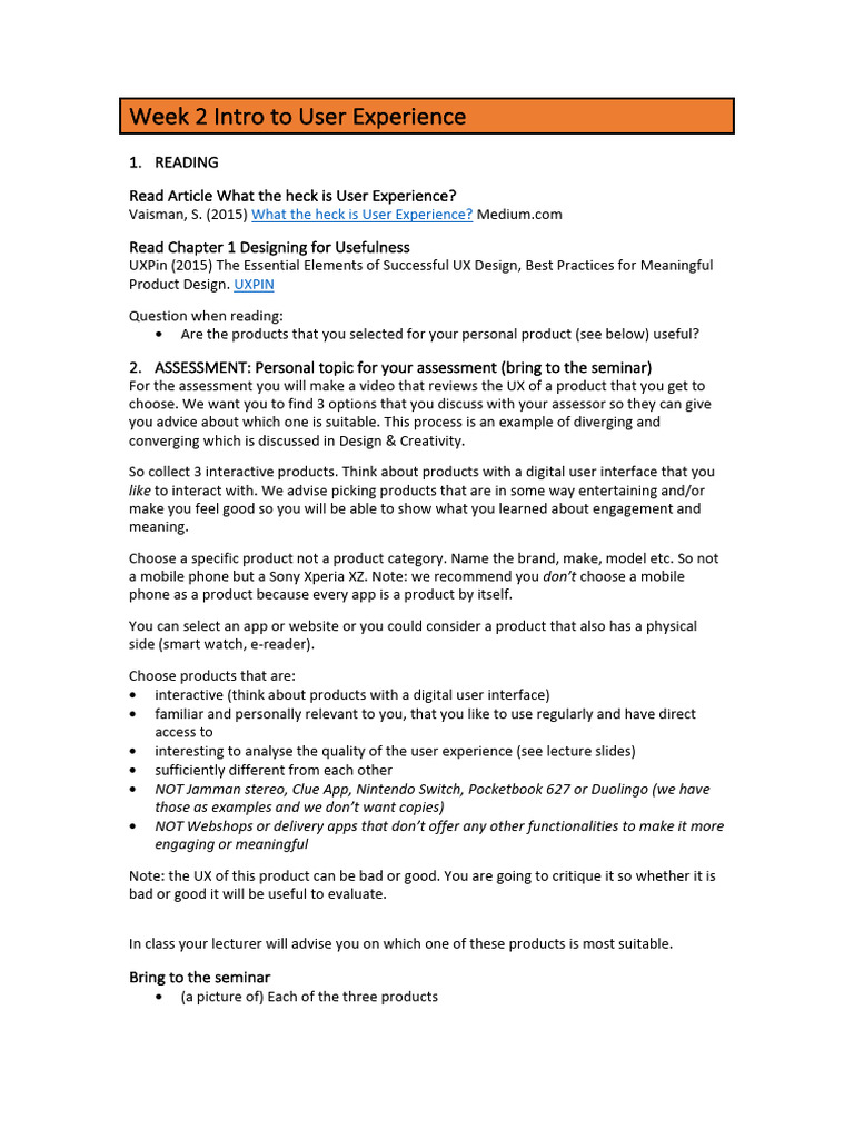 Week 2 User Experience Assessment Guide | PDF | User Experience | Learning