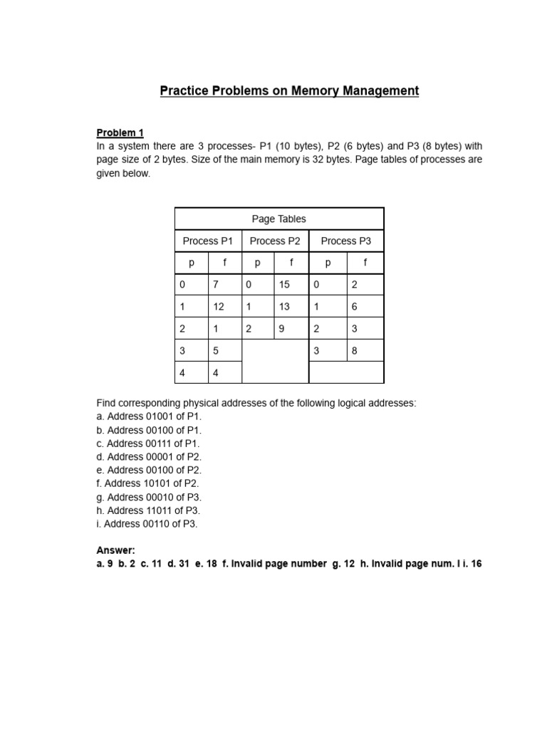 Memory Management Practice Problems | PDF | Computer Architecture ...