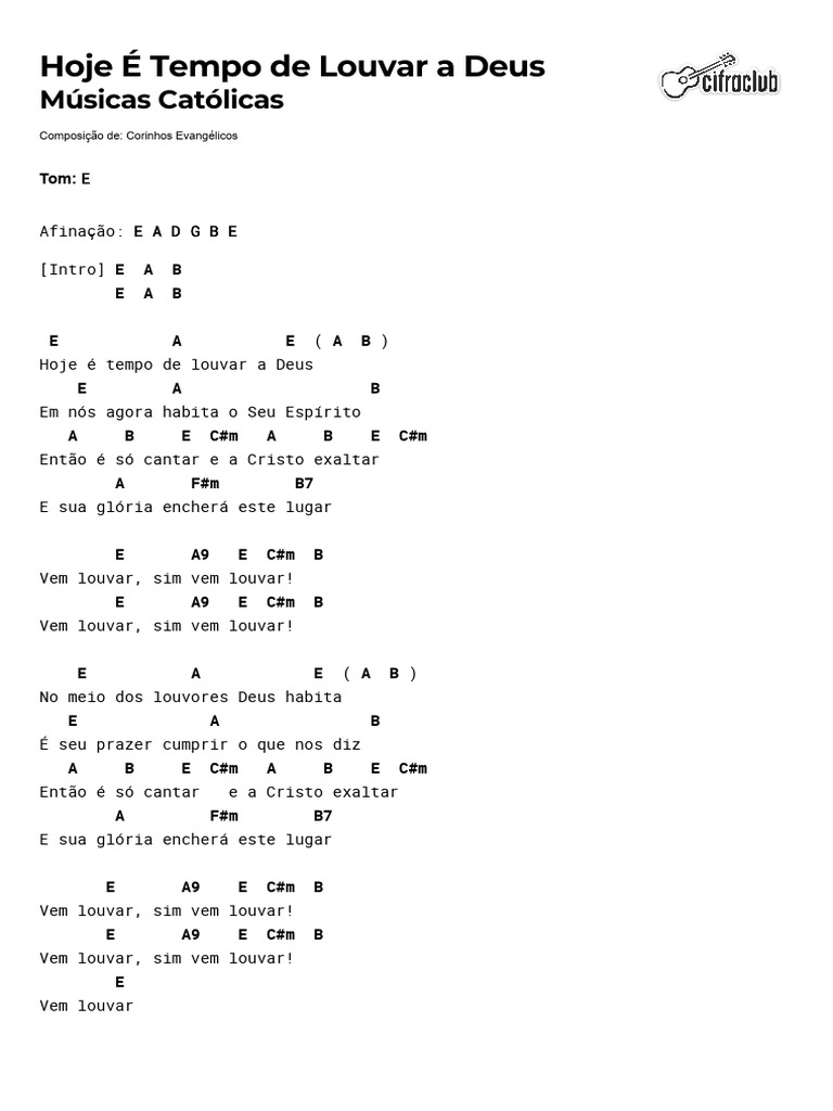 Hoje É Tempo de Louvar a Deus - Letra | PDF