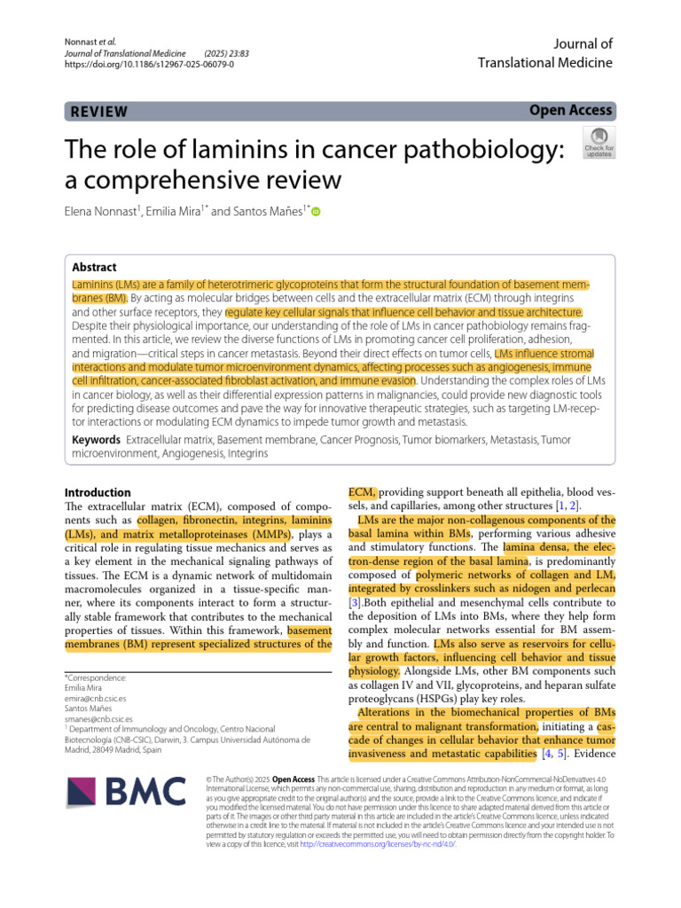 Laminins in Cancer Pathobiology Review | PDF | Extracellular Matrix ...