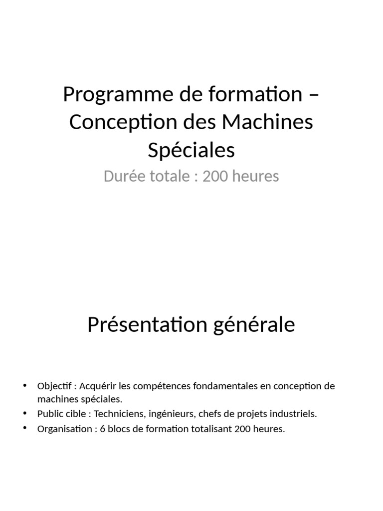 Formation en Conception de Machines Spéciales | PDF