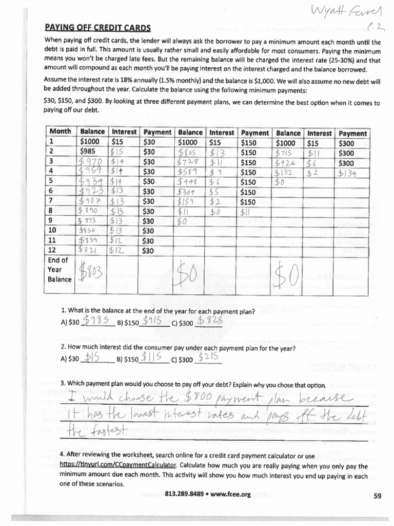 Wyatt Ferrel - Credit Workbook Activity - Financial Freedom | PDF