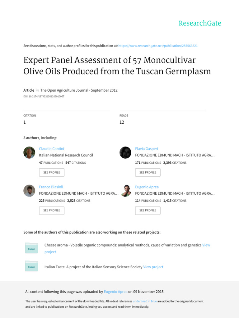 Assessment of Tuscan Monocultivar Olive Oils | PDF | Olive Oil | Olive