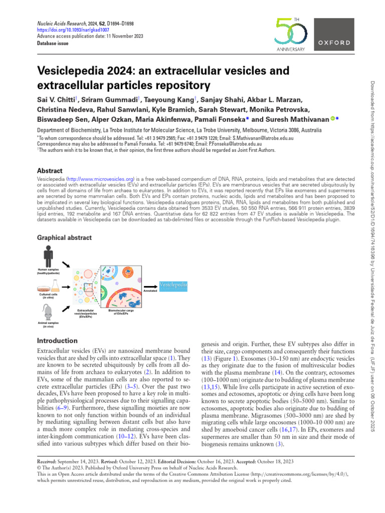 Vesiclepedia 2024 - An Extracellular Vesicles and Extracellular ...