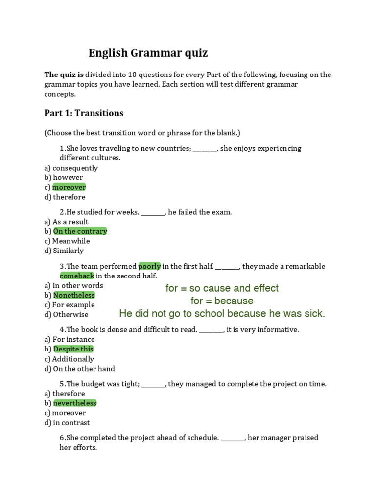 English Grammar Quiz: Test Your Skills | PDF | Linguistics | Grammar