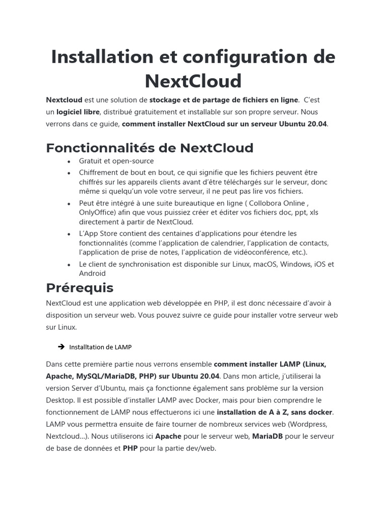Installer NextCloud sur Ubuntu 20.04 | PDF | Linux | Internet