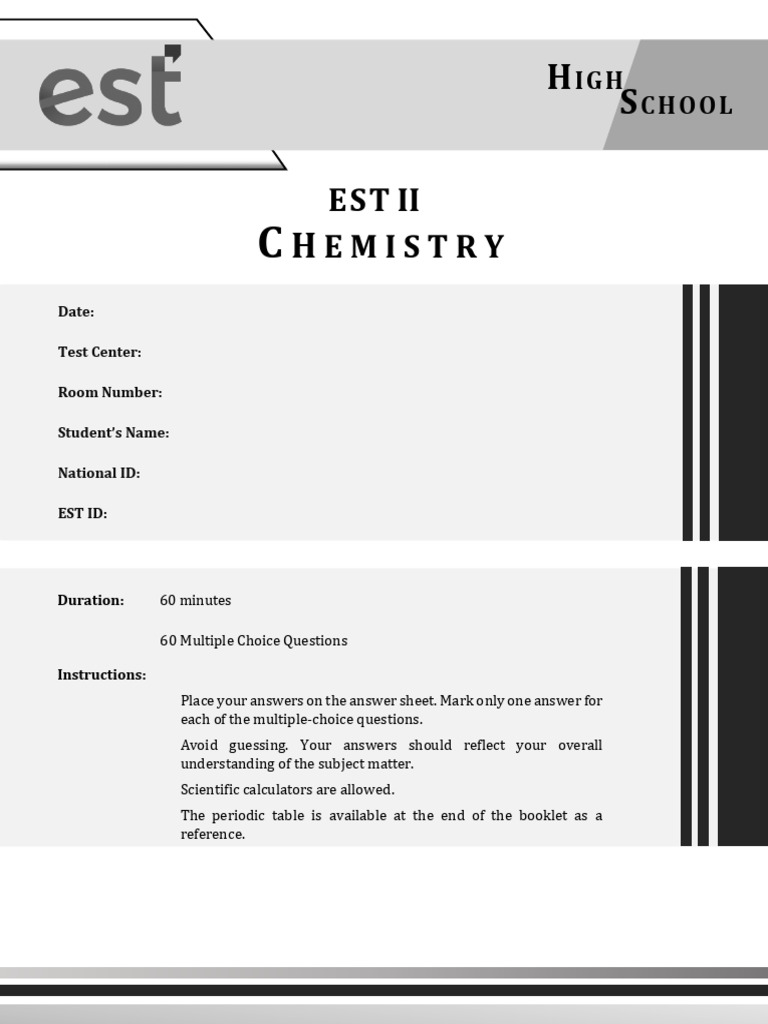 EST 2 HS Chemistry Sample | PDF | Chemical Reactions | Mole (Unit)