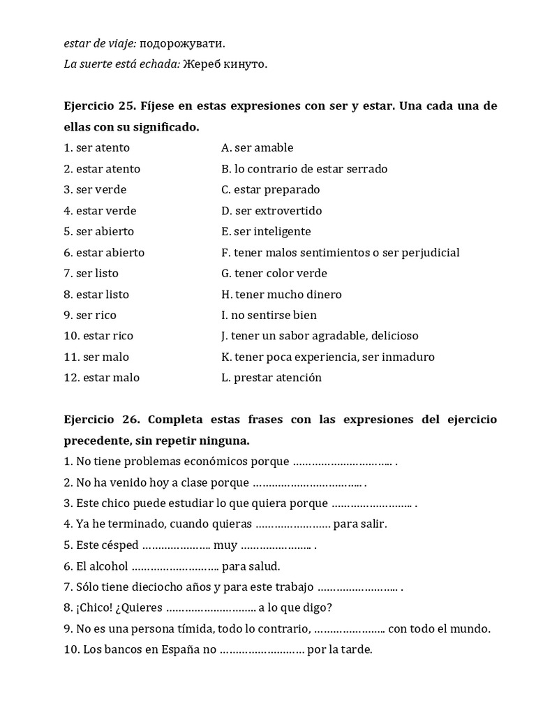 Ejercicios de Ser y Estar en Español | PDF