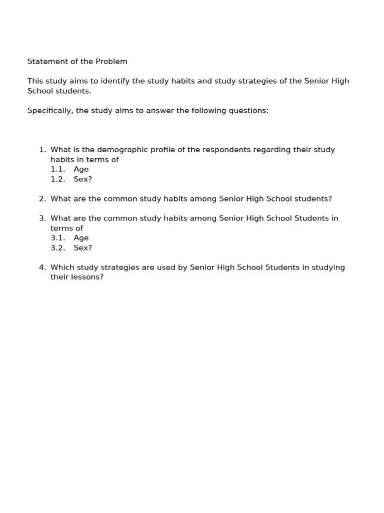 Study Habits of Senior High Students | PDF | Study Skills | Learning
