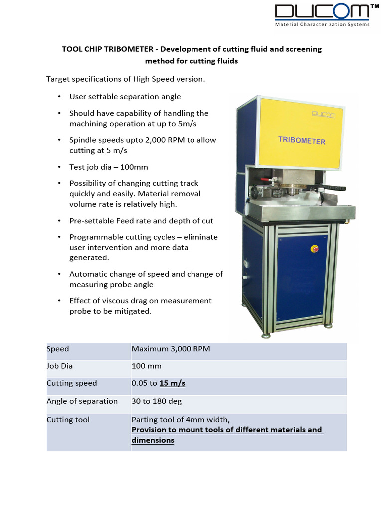 Cutting Fluid Tribometer Development | PDF