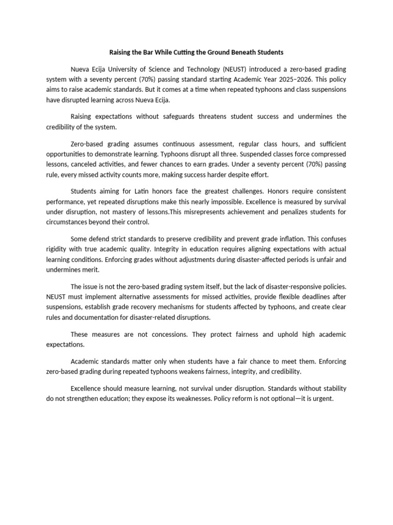 NEUST's Zero-Based Grading Challenges | PDF