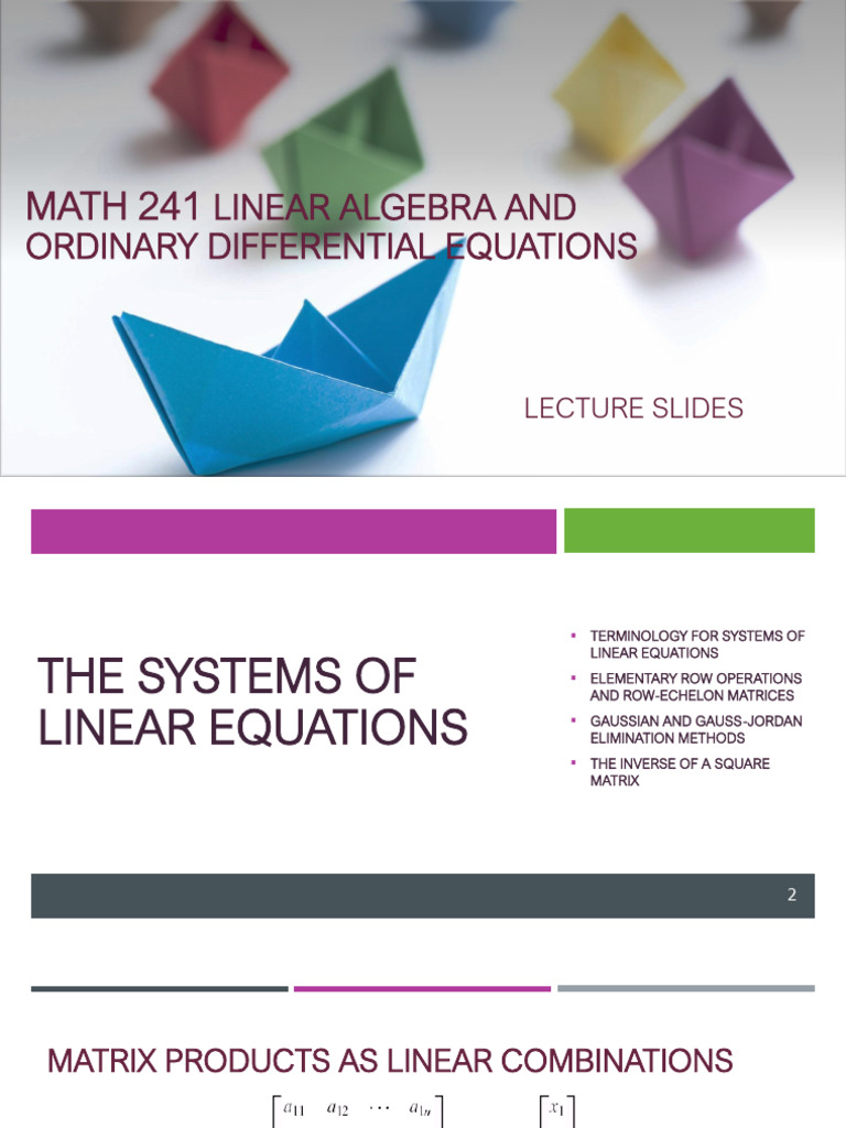 Linear Algebra Lecture Slides Overview | PDF | System Of Linear ...