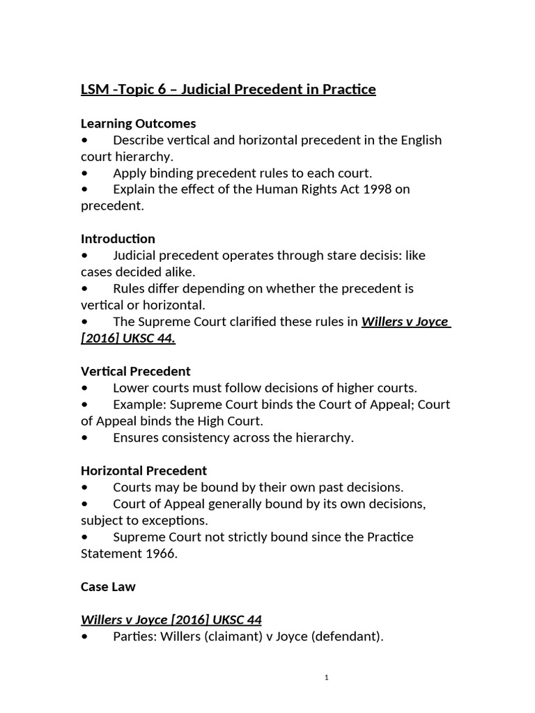Judicial Precedent in English Law Explained | PDF | Precedent ...