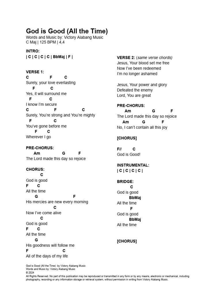 God is Good Song Lyrics and Chords | PDF | Song Structure | Religious ...