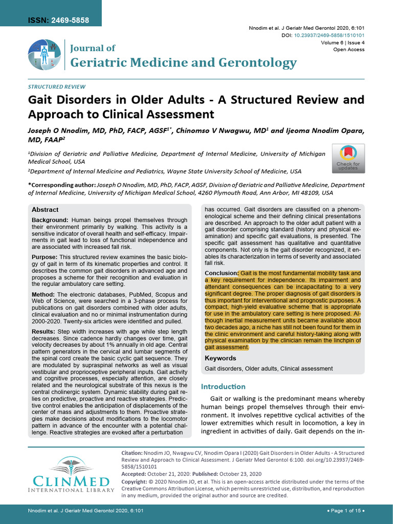 Gait Disorders in Older Adults: Review | PDF | Nervous System