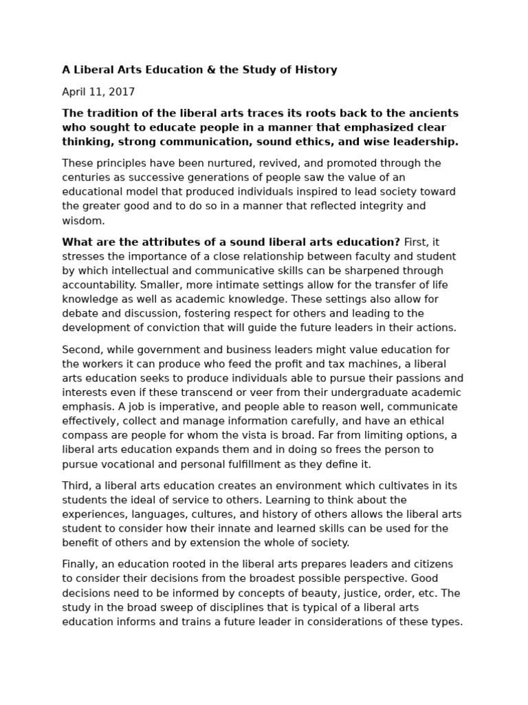 Importance of History in Liberal Arts | PDF | Liberal Arts Education ...