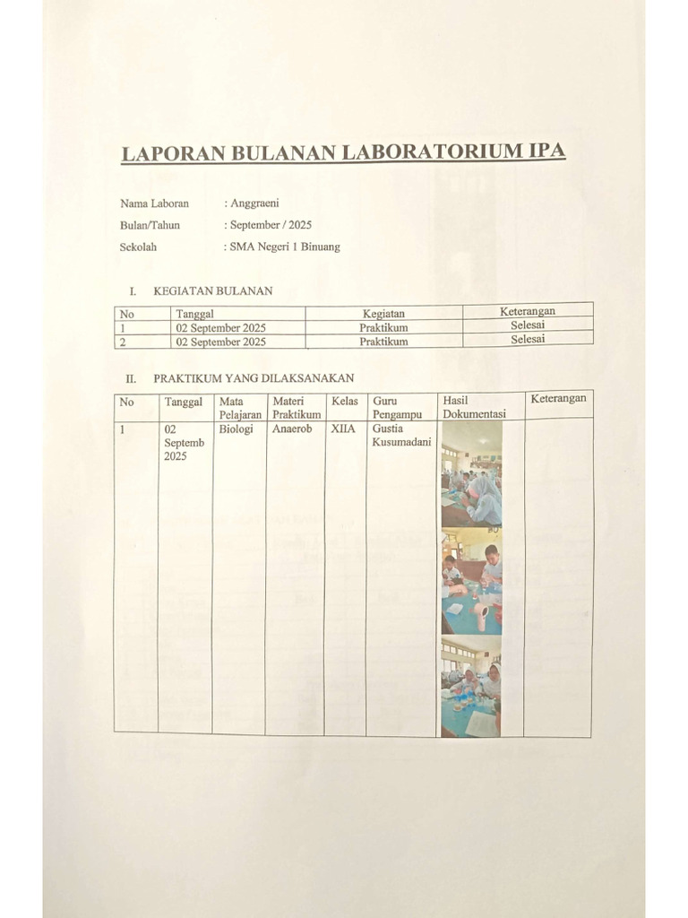 Laporan Lab IPA September | PDF