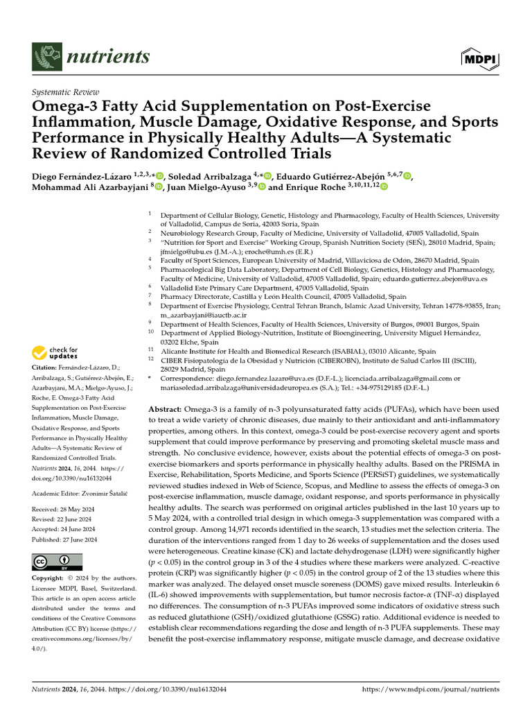 Omega-3 Effects on Post-Exercise Recovery | PDF | Omega 3 Fatty Acid ...