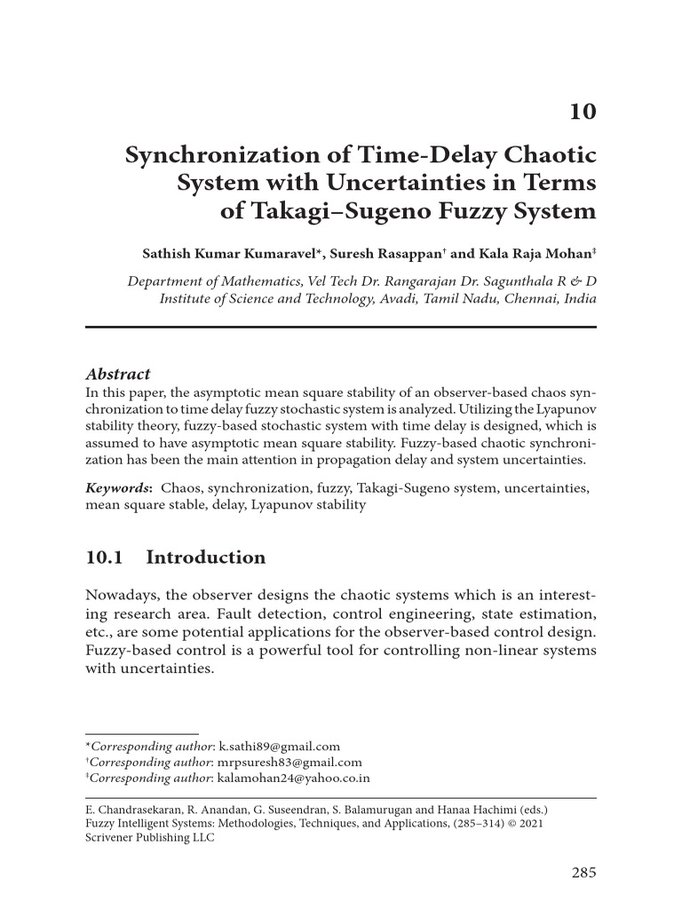 Fuzzy Synchronization of Chaotic Systems | PDF | Chaos Theory | Equations