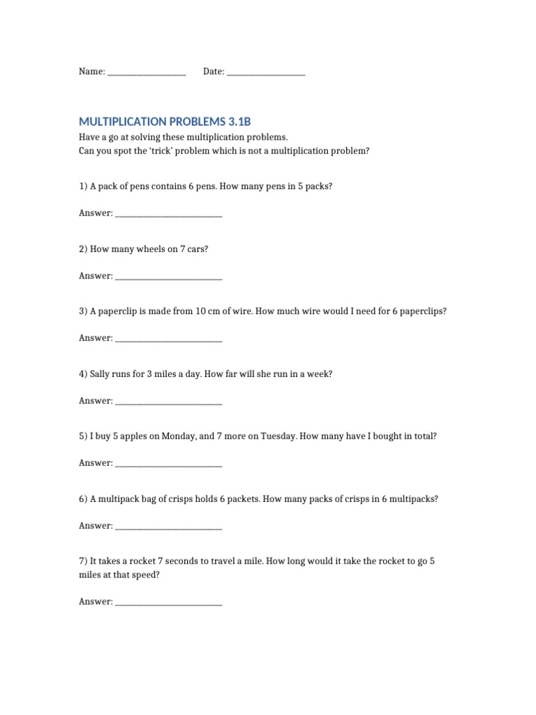 Fun Multiplication Problems for Kids | PDF