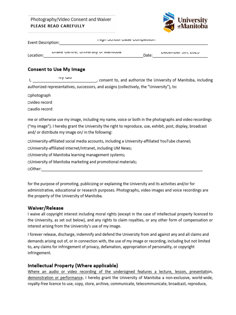 Photography and Video Consent Form | PDF | Copyright | Consent