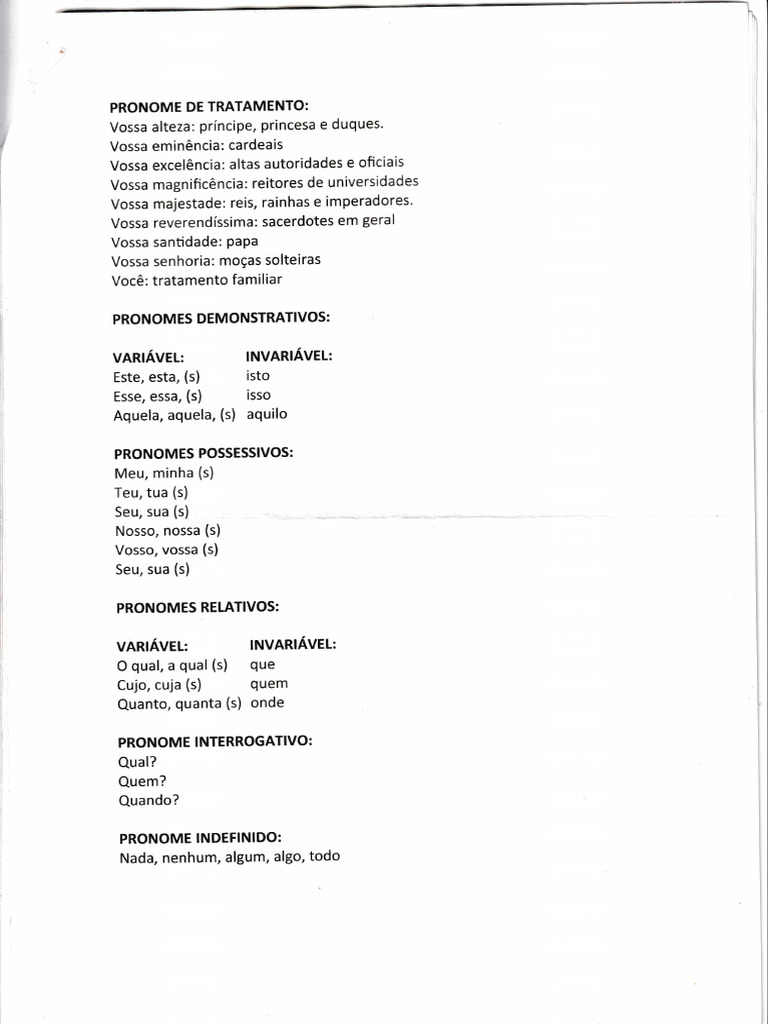 Guia Completo de Pronomes em Português | PDF