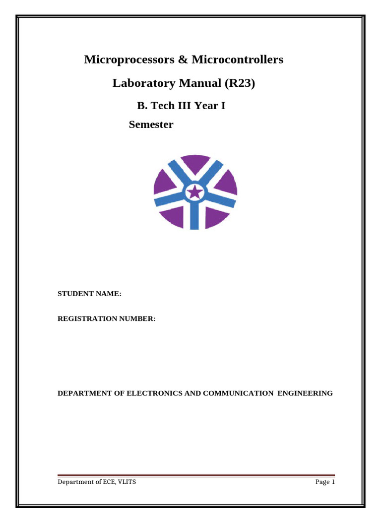 Microprocessors Lab Manual for ECE Students | PDF | Assembly Language ...