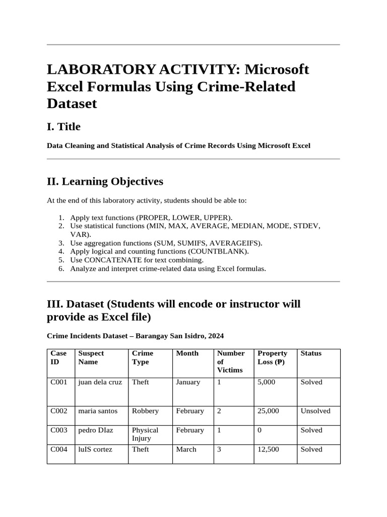 Excel Analysis of Crime Data | PDF | Microsoft Excel | Standard Deviation